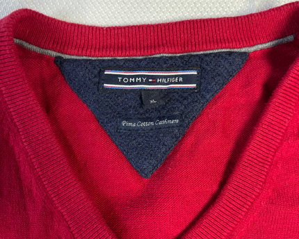 Tommy Hilfiger Red V-Neck Pima Cotton Cashmere Sweater