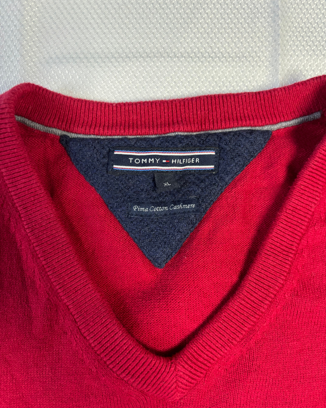 Tommy Hilfiger Red V-Neck Pima Cotton Cashmere Sweater