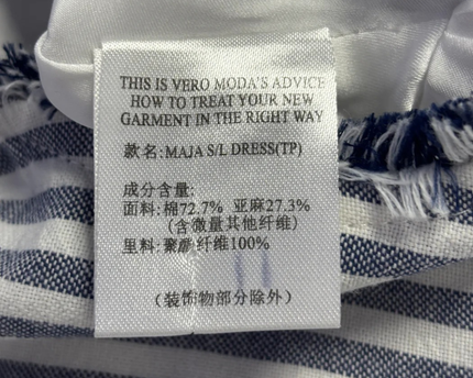 Vero Moda Blue and White Striped Sleeveless Frayed Trim Dress