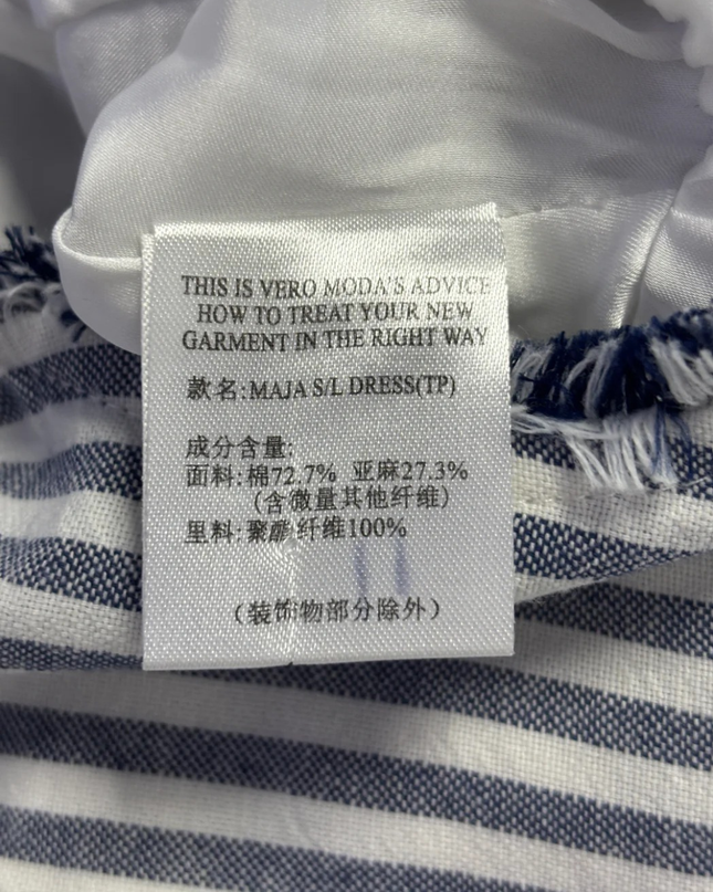 Vero Moda Blue and White Striped Sleeveless Frayed Trim Dress