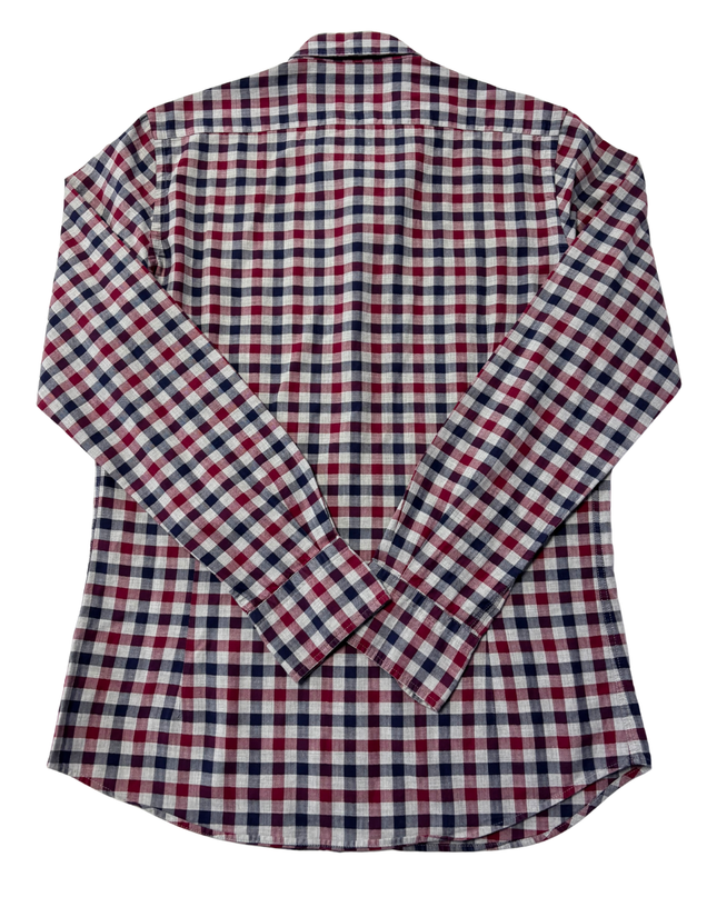 Massimo Dutti Red and Navy Checkered Button-Down Shirt