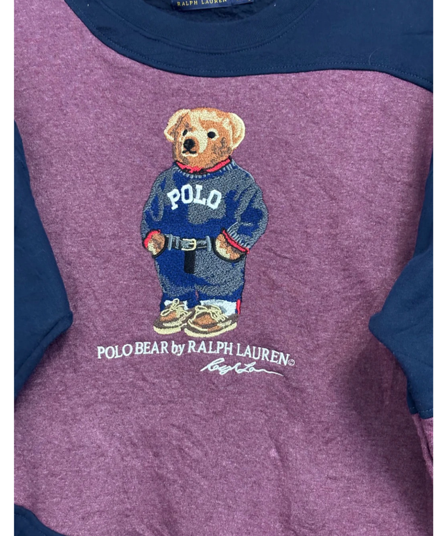 Reworked Polo Ralph Lauren Navy/Maroon Polo Bear Colorblock Sweatshirt