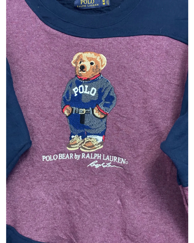 Reworked Polo Ralph Lauren Navy/Maroon Polo Bear Colorblock Sweatshirt