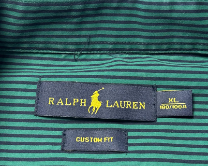 Ralph Lauren Green Striped Custom Fit Crest Shirt