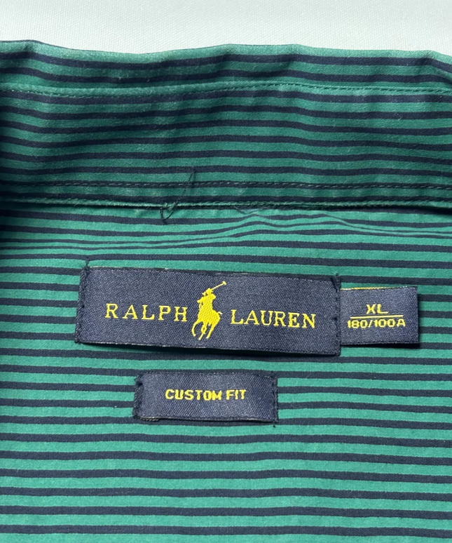 Ralph Lauren Green Striped Custom Fit Crest Shirt