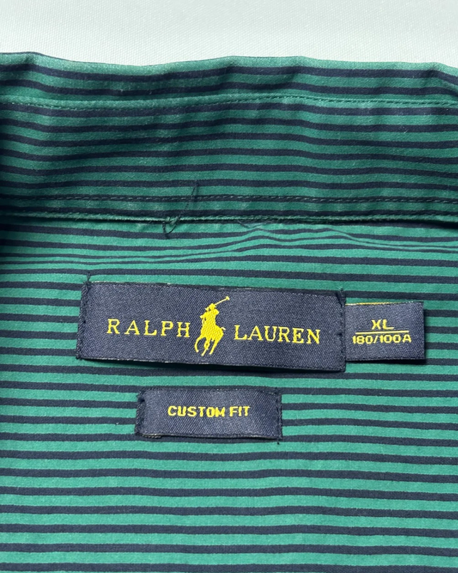 Ralph Lauren Green Striped Custom Fit Crest Shirt