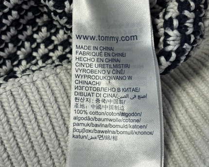 Tommy Hilfiger Black and White Textured Knit Crew Neck Sweater