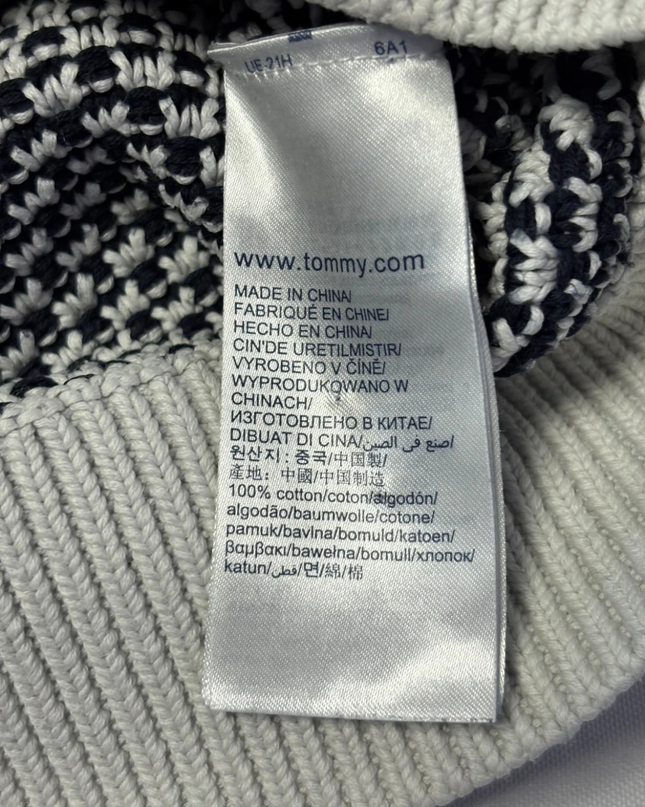 Tommy Hilfiger Black and White Textured Knit Crew Neck Sweater