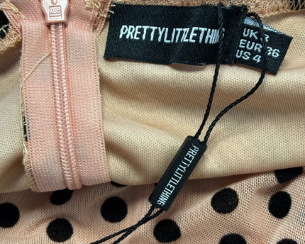 PrettyLittleThing Nude/Black Polka Dot Ruched Bodycon Mini Dress