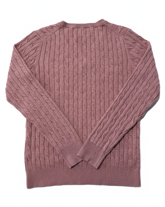 GANT Pink Cable Knit V-Neck Stretch Cotton Sweater