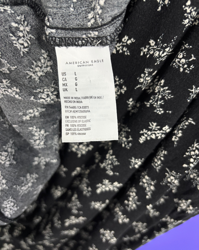 American Eagle Black Ditsy Floral Tie-Shoulder Mini Dress