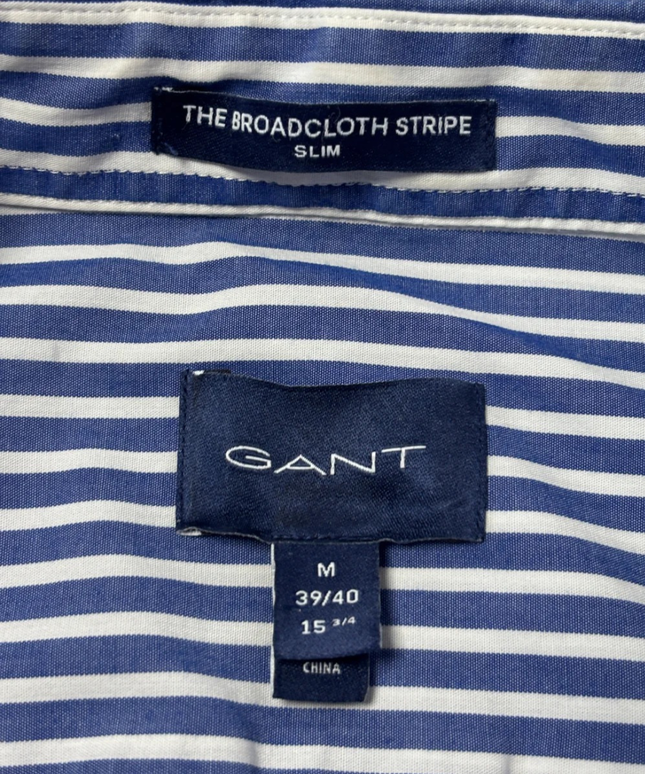 GANT Blue/White Striped Broadcloth Slim Fit Shirt