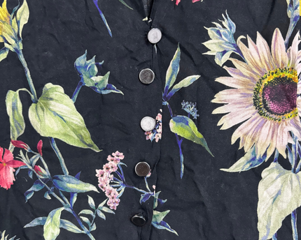 Zara Black Floral Button-Down Blouse
