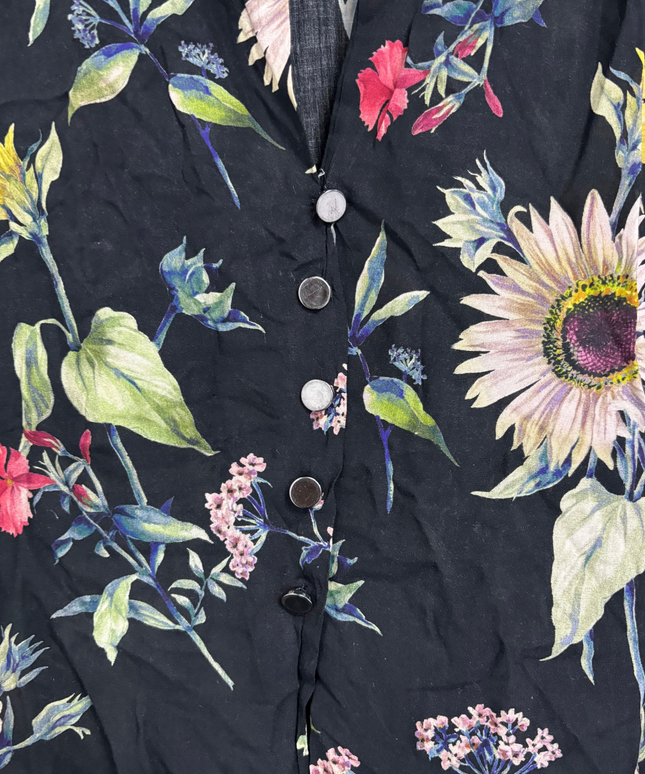 Zara Black Floral Button-Down Blouse