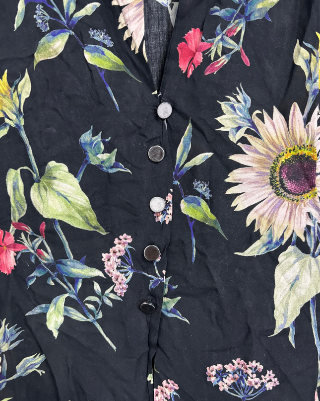 Zara Black Floral Button-Down Blouse