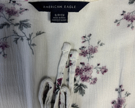 American Eagle White/Purple Floral Smocked Peplum Blouse