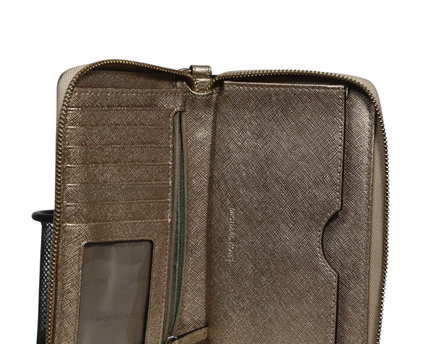 Michael Kors Gold Saffiano Leather Zip-Around Wristlet Wallet