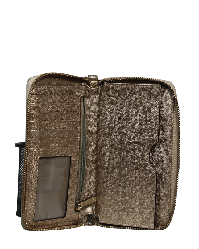 Michael Kors Gold Saffiano Leather Zip-Around Wristlet Wallet