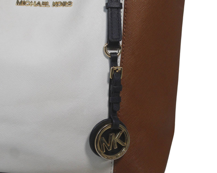 Michael Kors White/Brown/Black Tri-Color Saffiano Leather Tote Bag