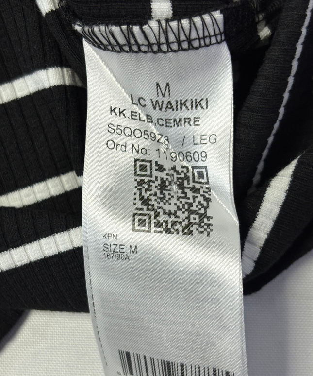 LCW Black & White Striped Sleeveless Polo Dress