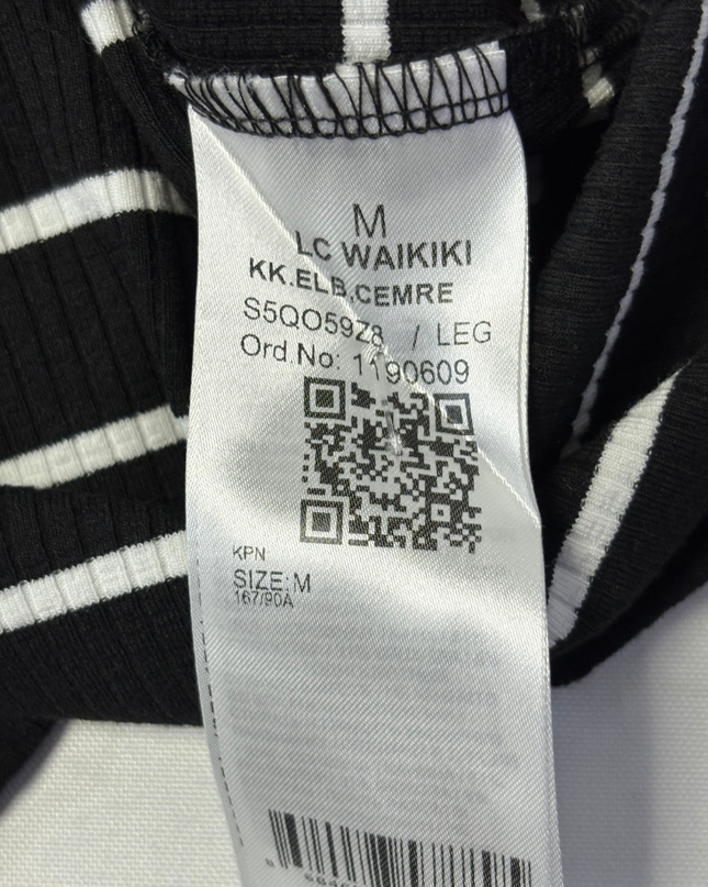 LCW Black & White Striped Sleeveless Polo Dress
