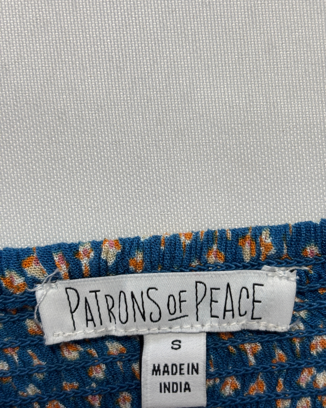Patrons of Peace Blue Boho Floral Smocked Cami Top