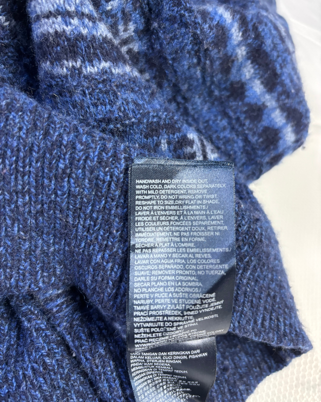 Tommy Hilfiger Blue Fair Isle Pattern V-Neck Knit Sweater