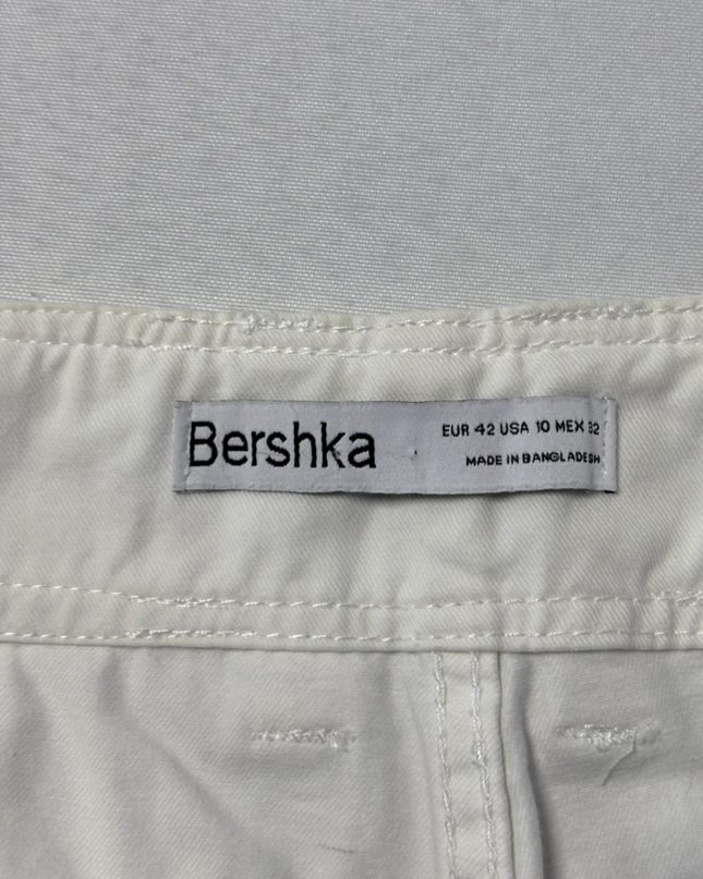 Bershka White High-Waist Cargo Utility Pants