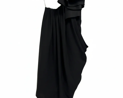 WHITE by VERA WANG Black One-Shoulder Ruffle Cocktail Dress
