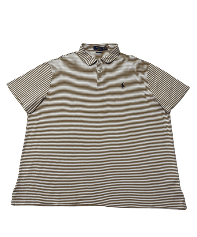 Ralph Lauren Custom Slim Fit Tan & White Striped Polo Shirt