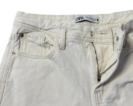 Zara White Straight Leg Frayed Hem Jeans