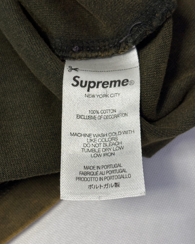 Supreme Olive Green Pigment Dyed Embroidered Logo T-Shirt
