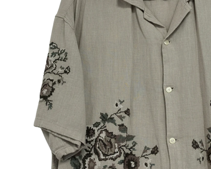 Abercrombie & Fitch Beige Floral Embroidered Linen Blend Shirt