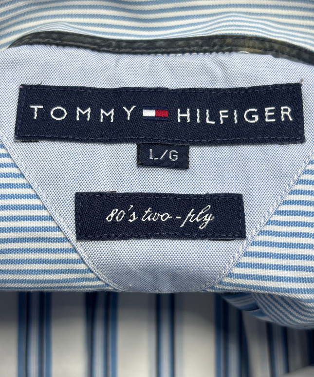Tommy Hilfiger Blue/White Striped Long Sleeve Button Down Shirt