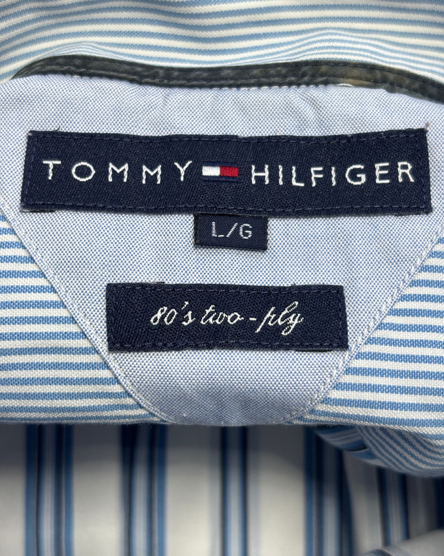 Tommy Hilfiger Blue/White Striped Long Sleeve Button Down Shirt