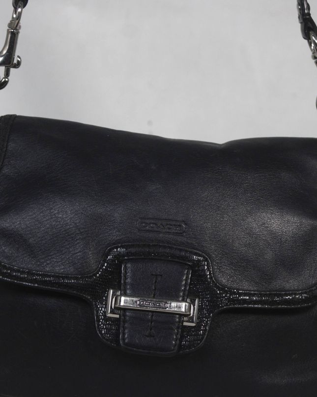 Coach Black Leather Flap Shoulder Crossbody Bag
