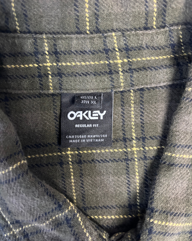 Oakley Olive Green/Yellow Plaid Long Sleeve Button-Down Shirt
