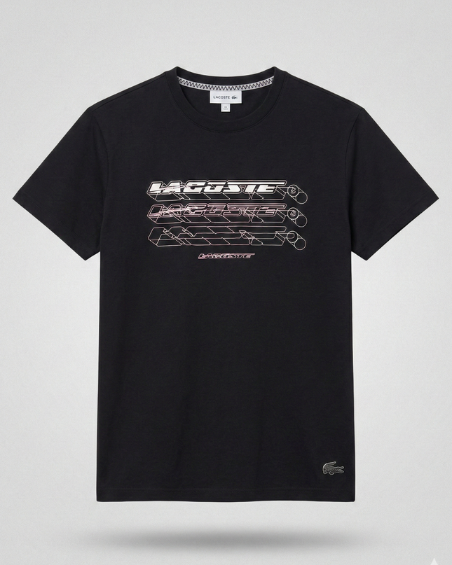 Lacoste Black Slim Fit Abstract Logo Print Graphic T-Shirt