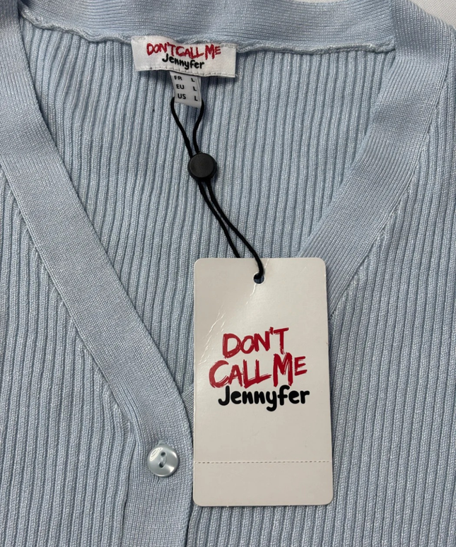 Don't Call Me Jennyfer Sky Blue Ribbed Knit Button-Down Mini Dress W/Tags