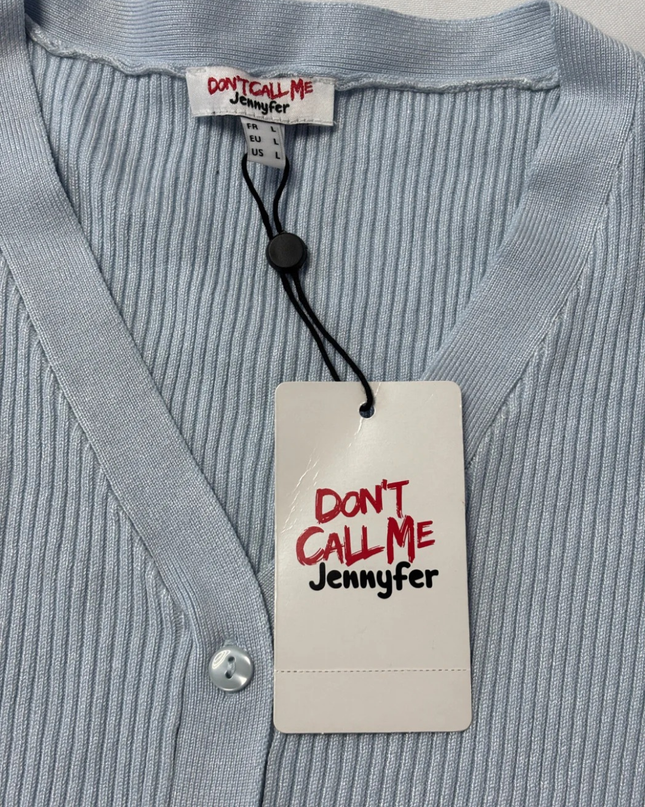 Don't Call Me Jennyfer Sky Blue Ribbed Knit Button-Down Mini Dress W/Tags
