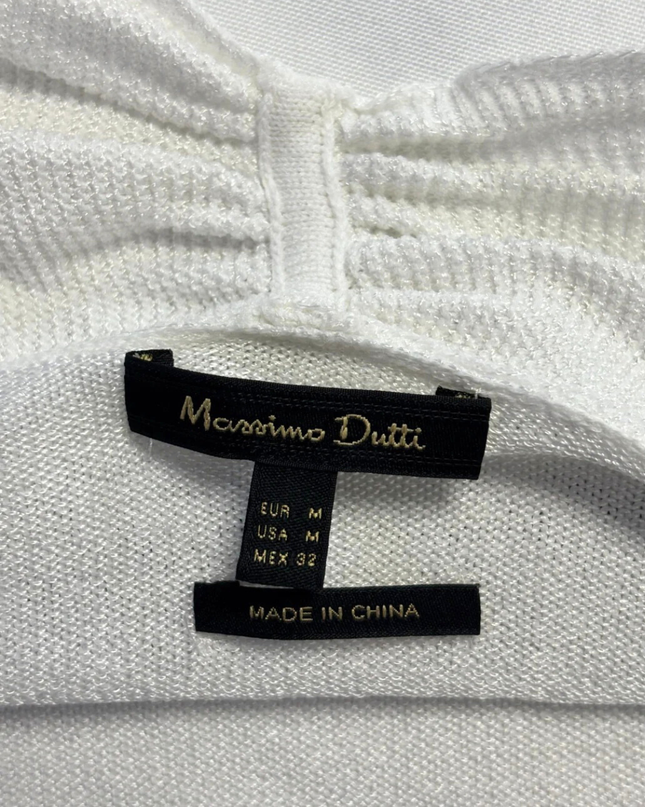 Massimo Dutti White Peplum Open-Front Knit Cardigan