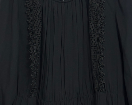 Mango Black Lace Trim Pleated Blouse