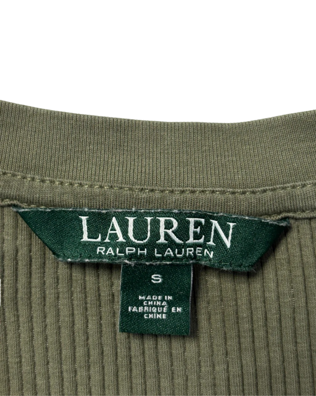Lauren Ralph Lauren Olive Green Lace-Up Ribbed Long Sleeve Top
