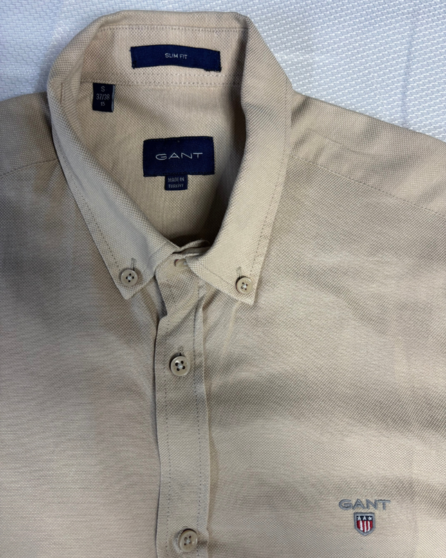 Gant Men's Beige Slim Fit Long Sleeve Button-Down Shirt