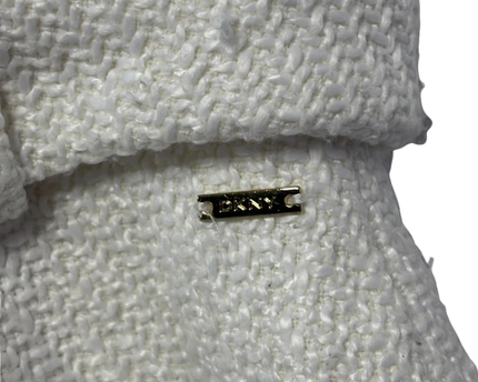 DKNY White Tweed Belted Pencil Skirt
