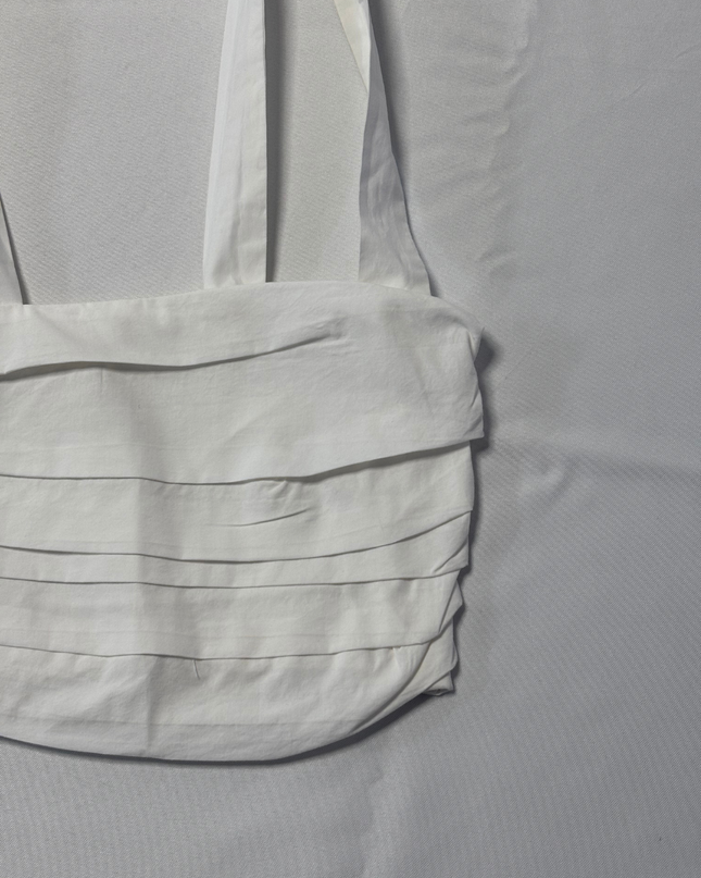 Zoie White Pleated Tie-Shoulder Crop Top
