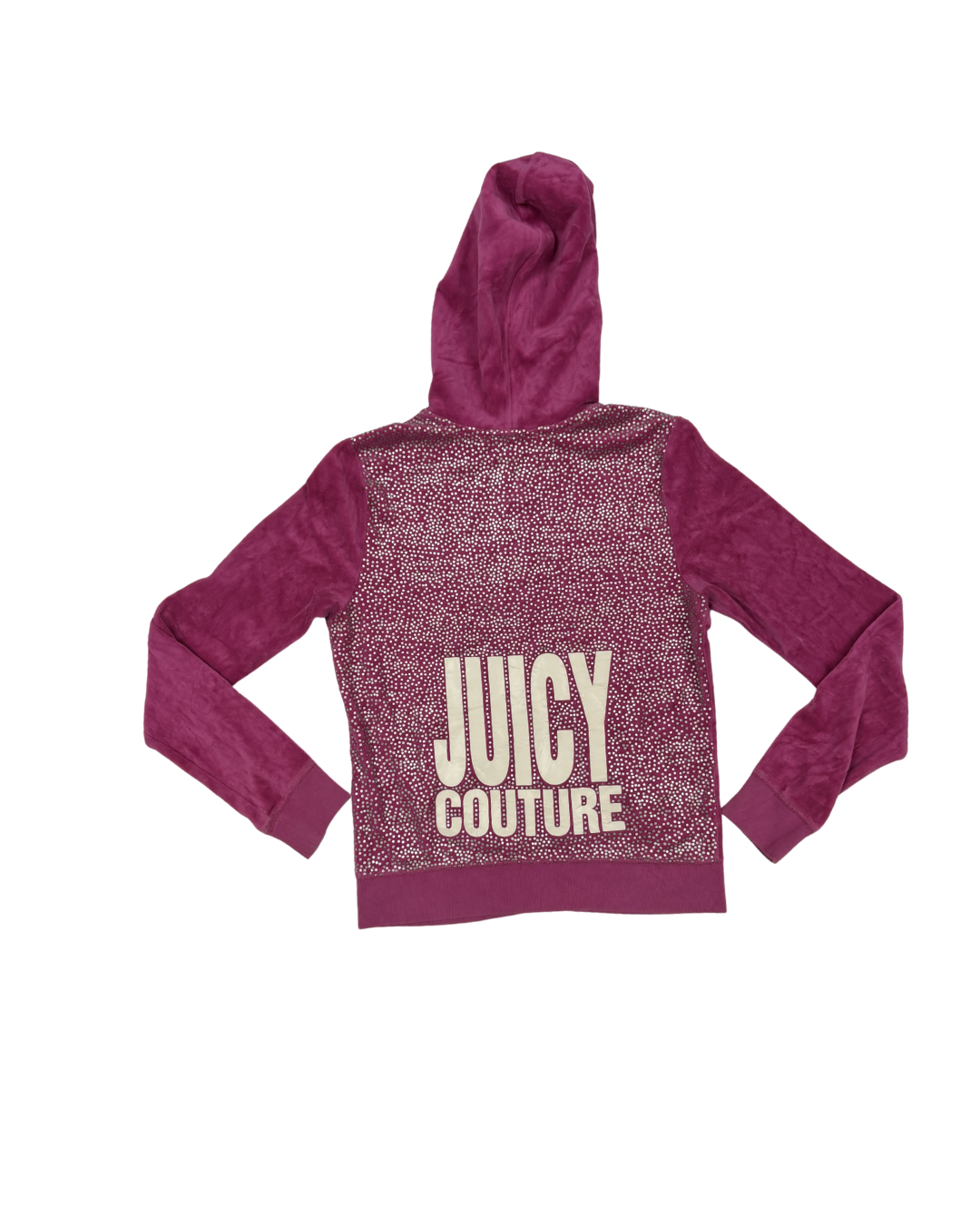 Juicy Couture Fuchsia Velour Rhinestone Logo Zip-Up Hoodie - XS