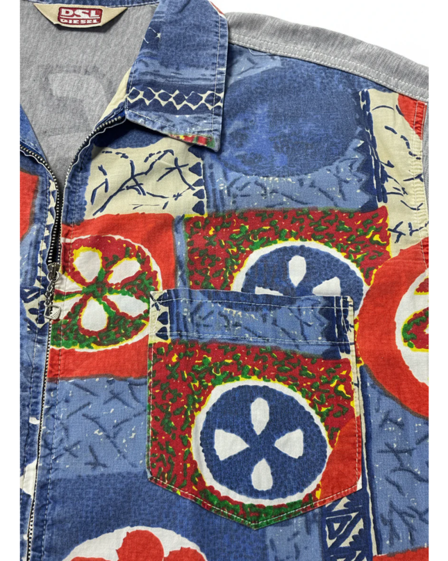 Diesel Multicolor Graphic Zip-Up Short Sleeve Shirt