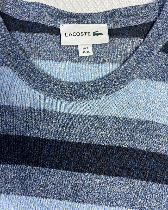 Lacoste Blue Striped Crewneck Knit Sweater