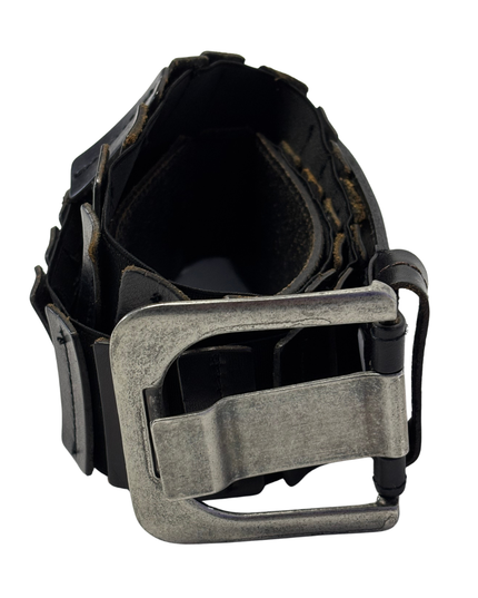 Chic Black Elasticated Segmented Panel Waist Belt